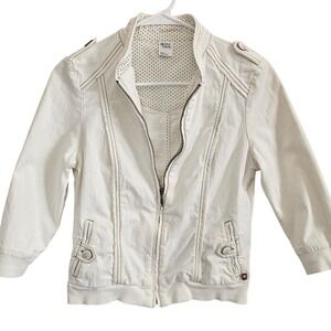 Gentle Fawn Cream Moto Bomber Jacket Polka Dot Lining Small 3/4 Sleeve Zip Up